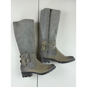 Sorel Gray Womens Riding Water Resistant Tall Zip Suede/Leather Stretch Boot 5